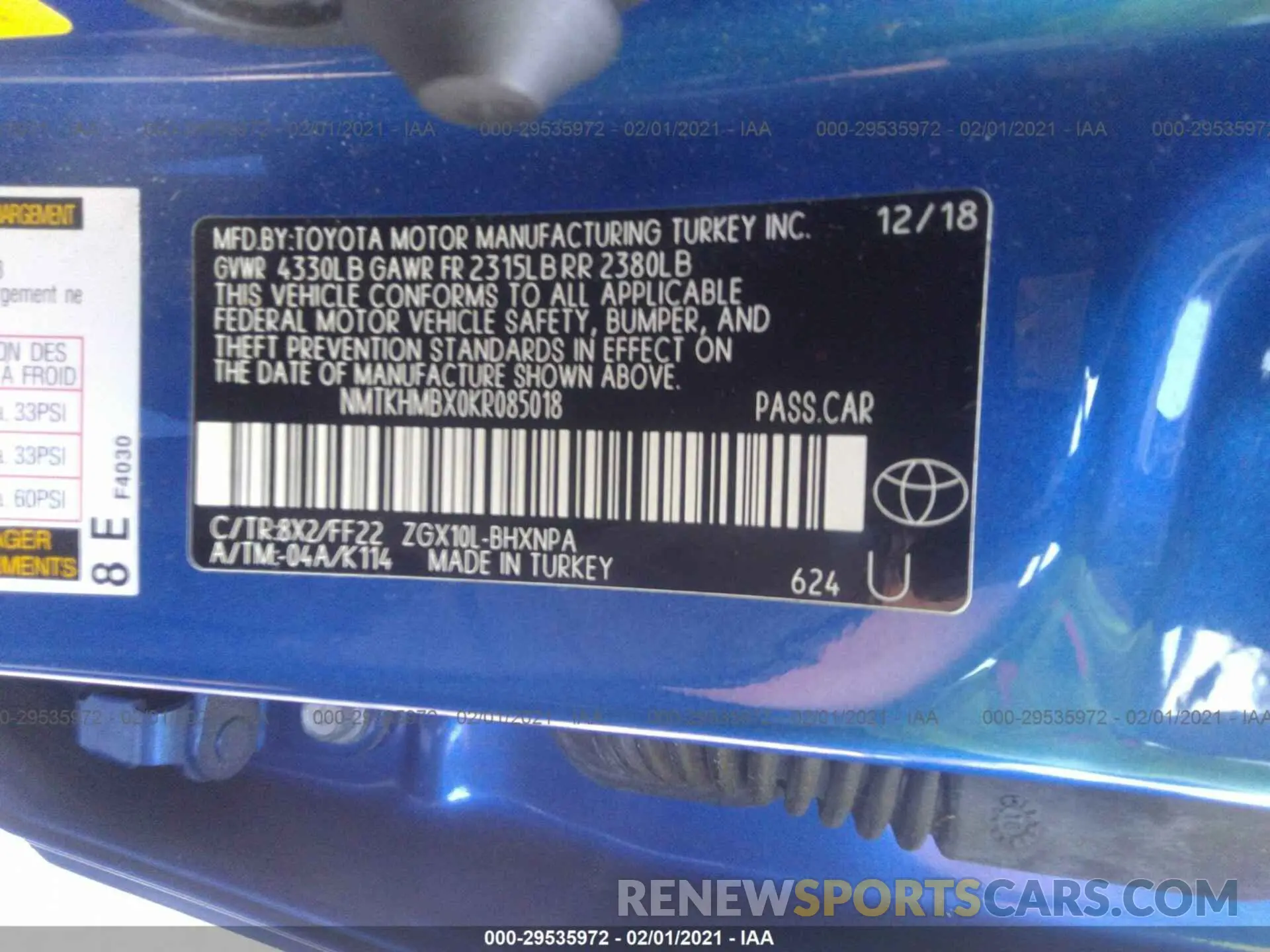 9 Photograph of a damaged car NMTKHMBX0KR085018 TOYOTA C-HR 2019