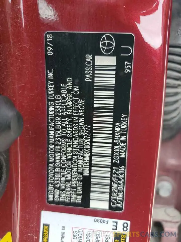 14 Photograph of a damaged car NMTKHMBX1KR072777 TOYOTA C-HR 2019