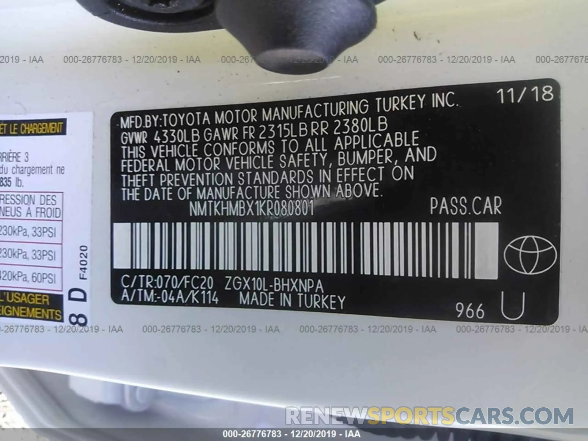 9 Photograph of a damaged car NMTKHMBX1KR080801 TOYOTA C-HR 2019