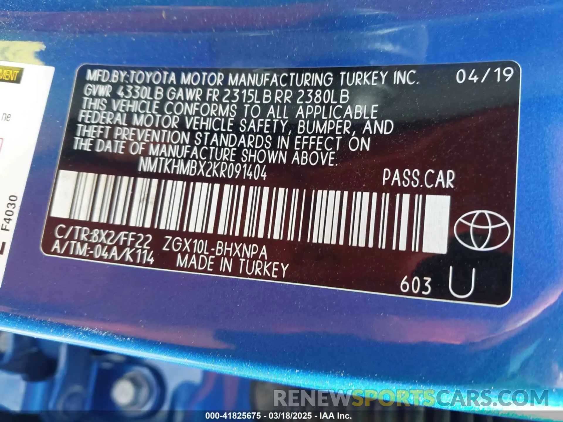 9 Фотография поврежденного автомобиля NMTKHMBX2KR091404 TOYOTA C-HR 2019