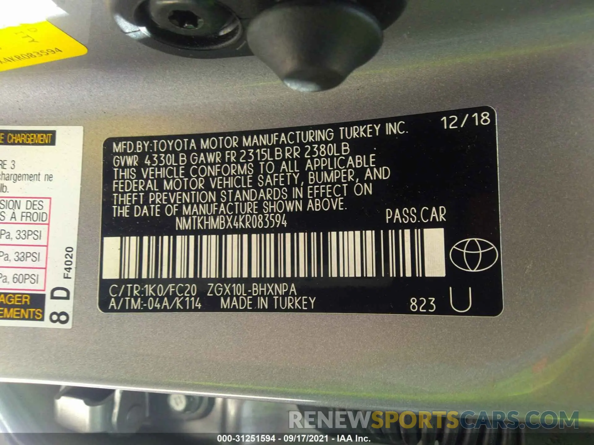 9 Фотография поврежденного автомобиля NMTKHMBX4KR083594 TOYOTA C-HR 2019