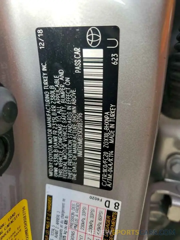 12 Photograph of a damaged car NMTKHMBX5KR083796 TOYOTA C-HR 2019