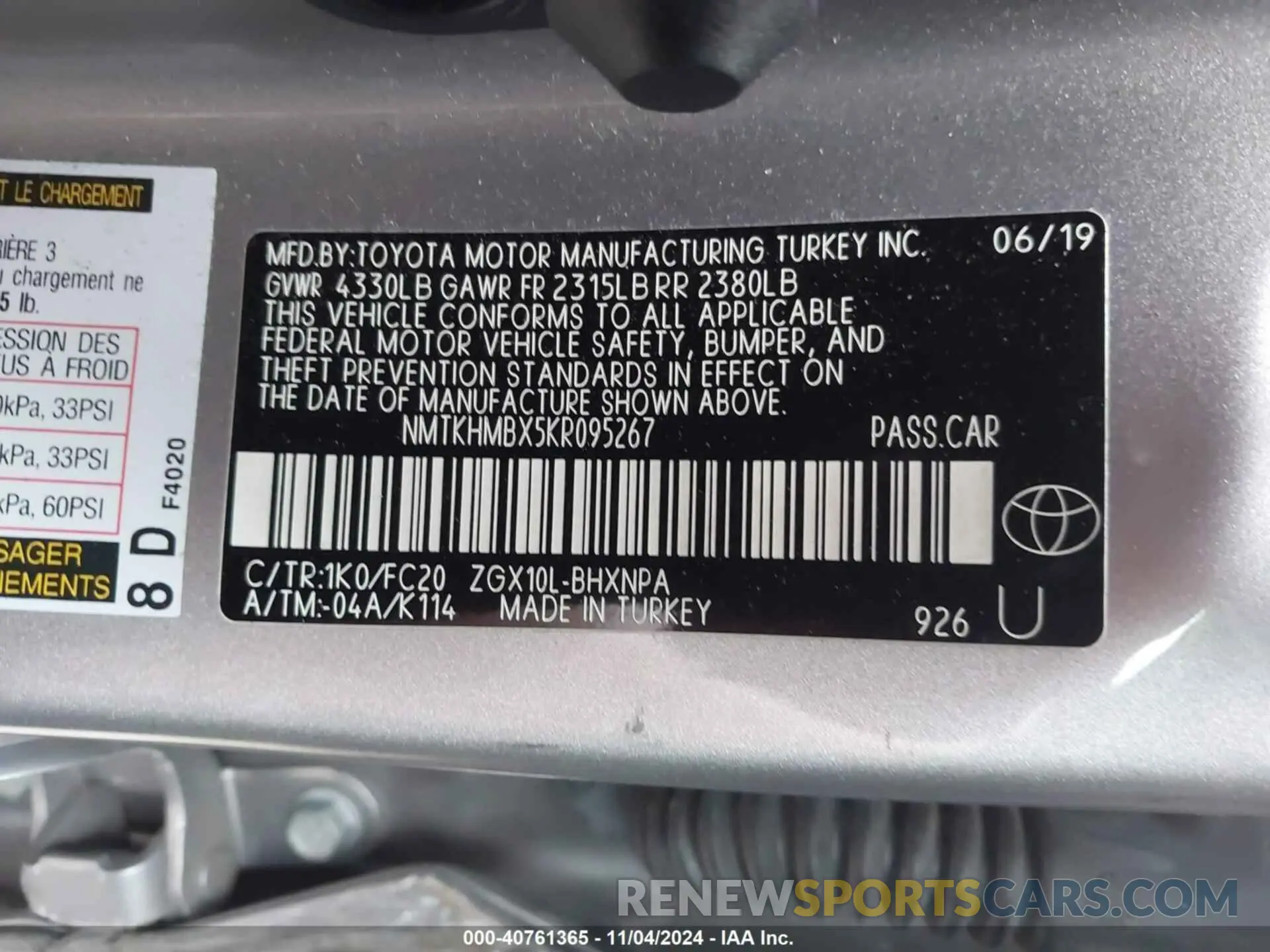 9 Photograph of a damaged car NMTKHMBX5KR095267 TOYOTA C-HR 2019
