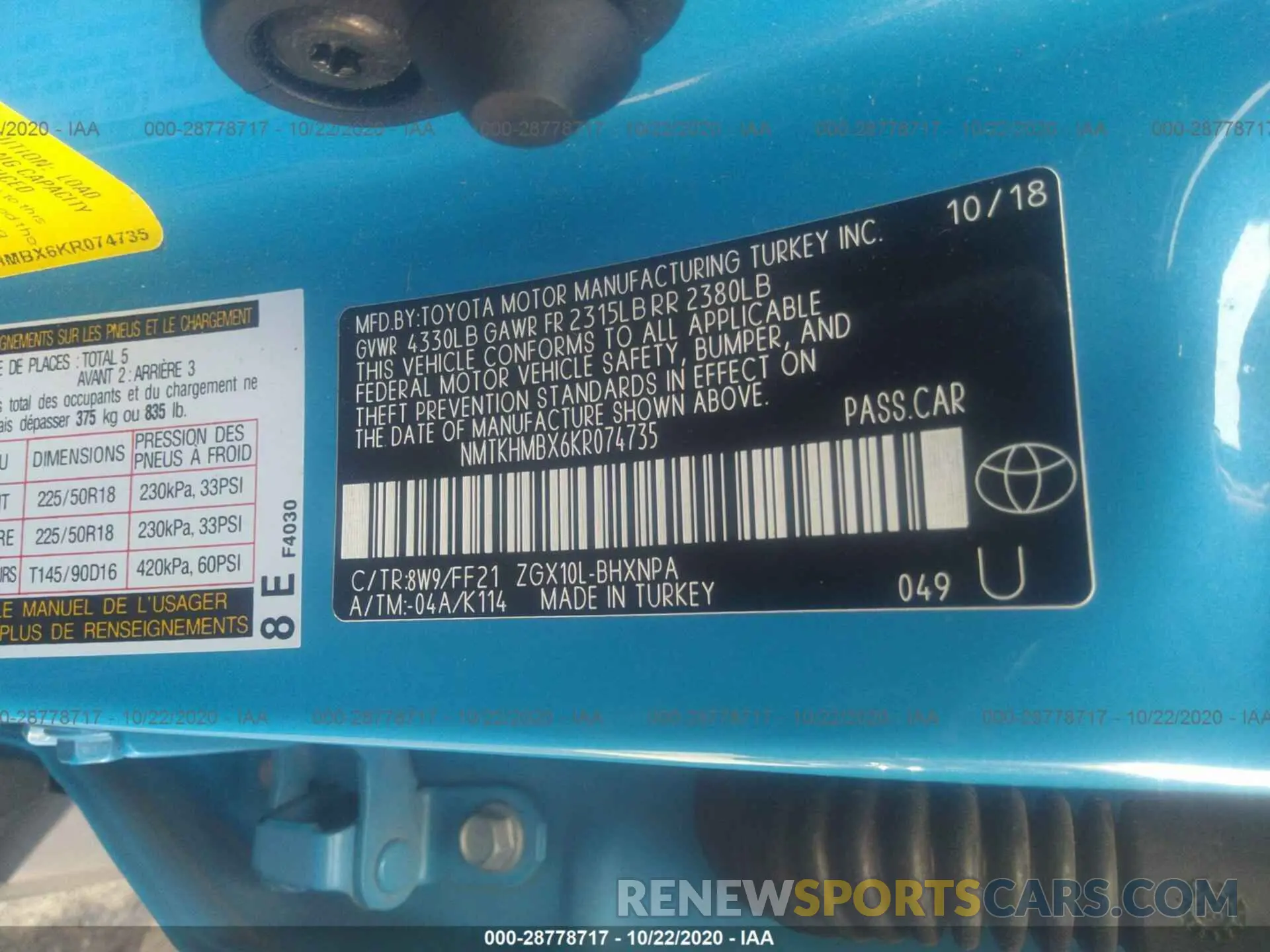 9 Photograph of a damaged car NMTKHMBX6KR074735 TOYOTA C-HR 2019