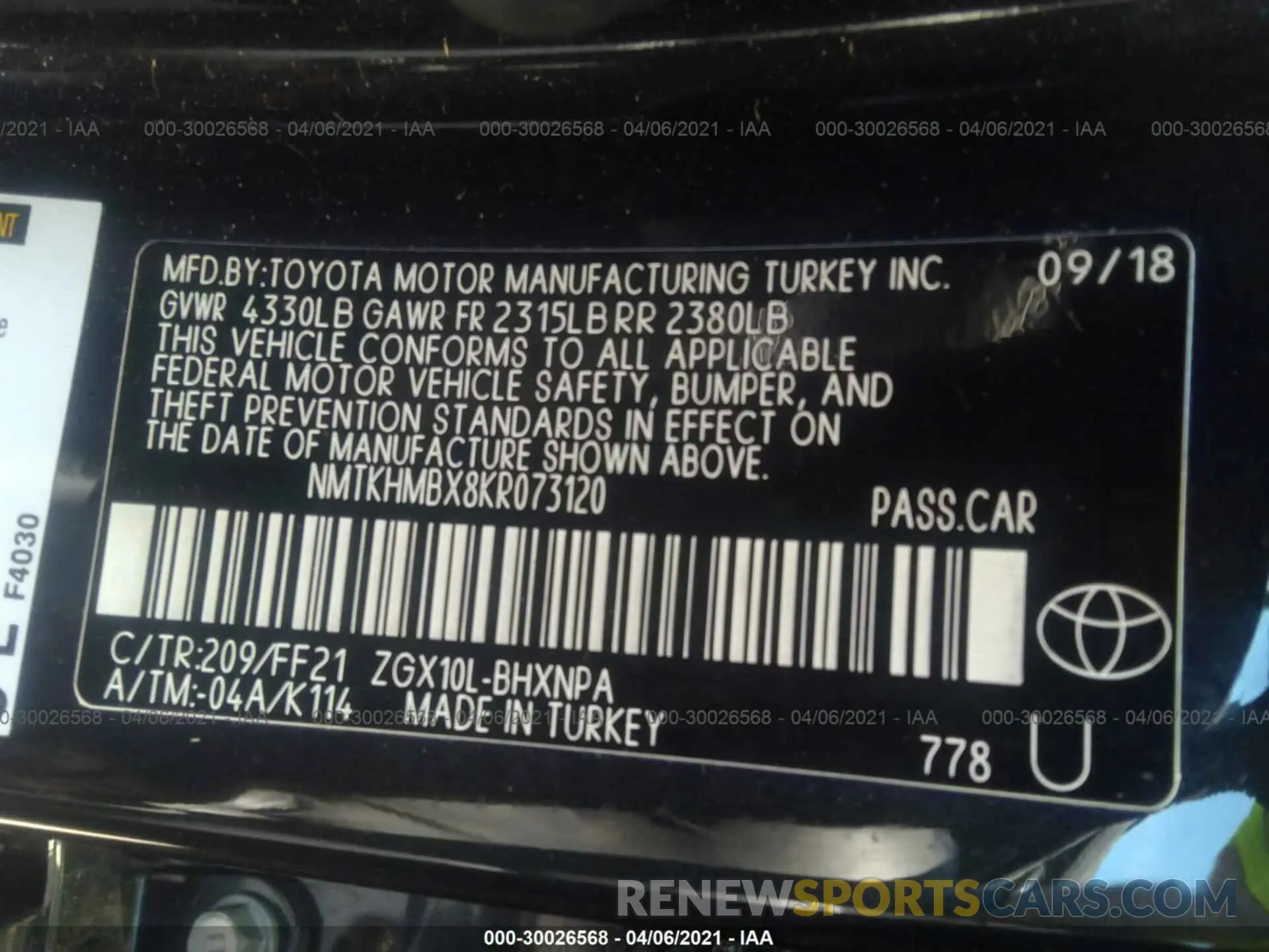 9 Photograph of a damaged car NMTKHMBX8KR073120 TOYOTA C-HR 2019
