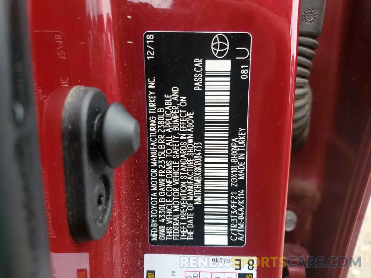 12 Фотография поврежденного автомобиля NMTKHMBX8KR084733 TOYOTA C-HR 2019