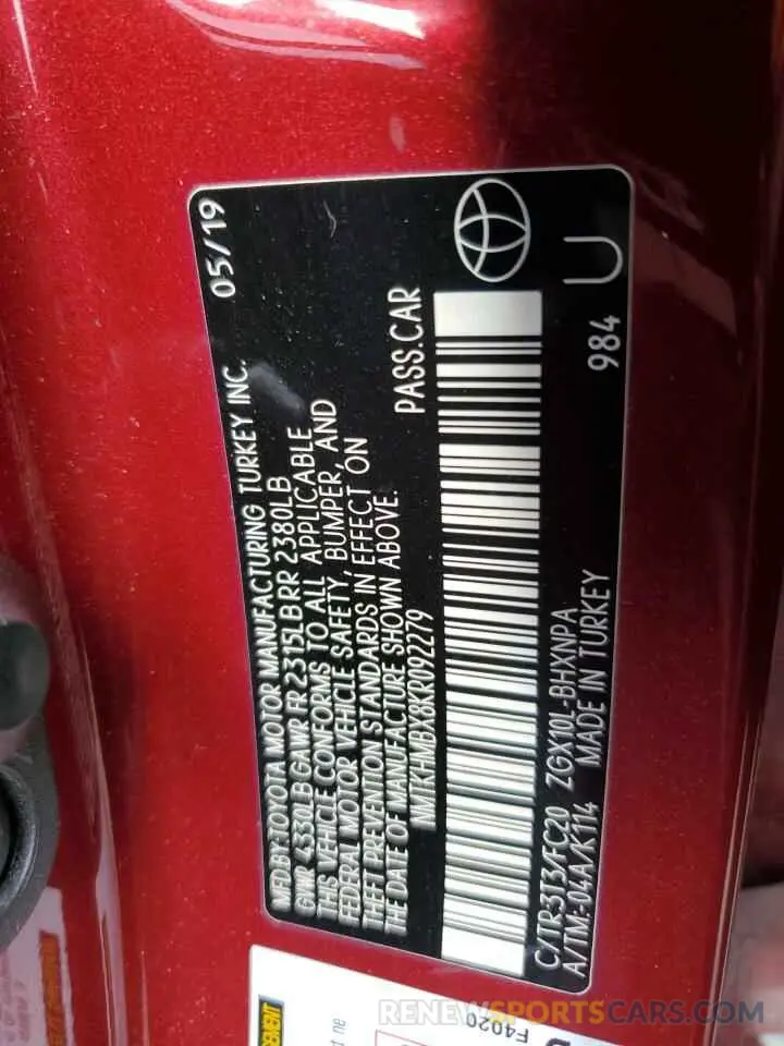 12 Photograph of a damaged car NMTKHMBX8KR092279 TOYOTA C-HR 2019