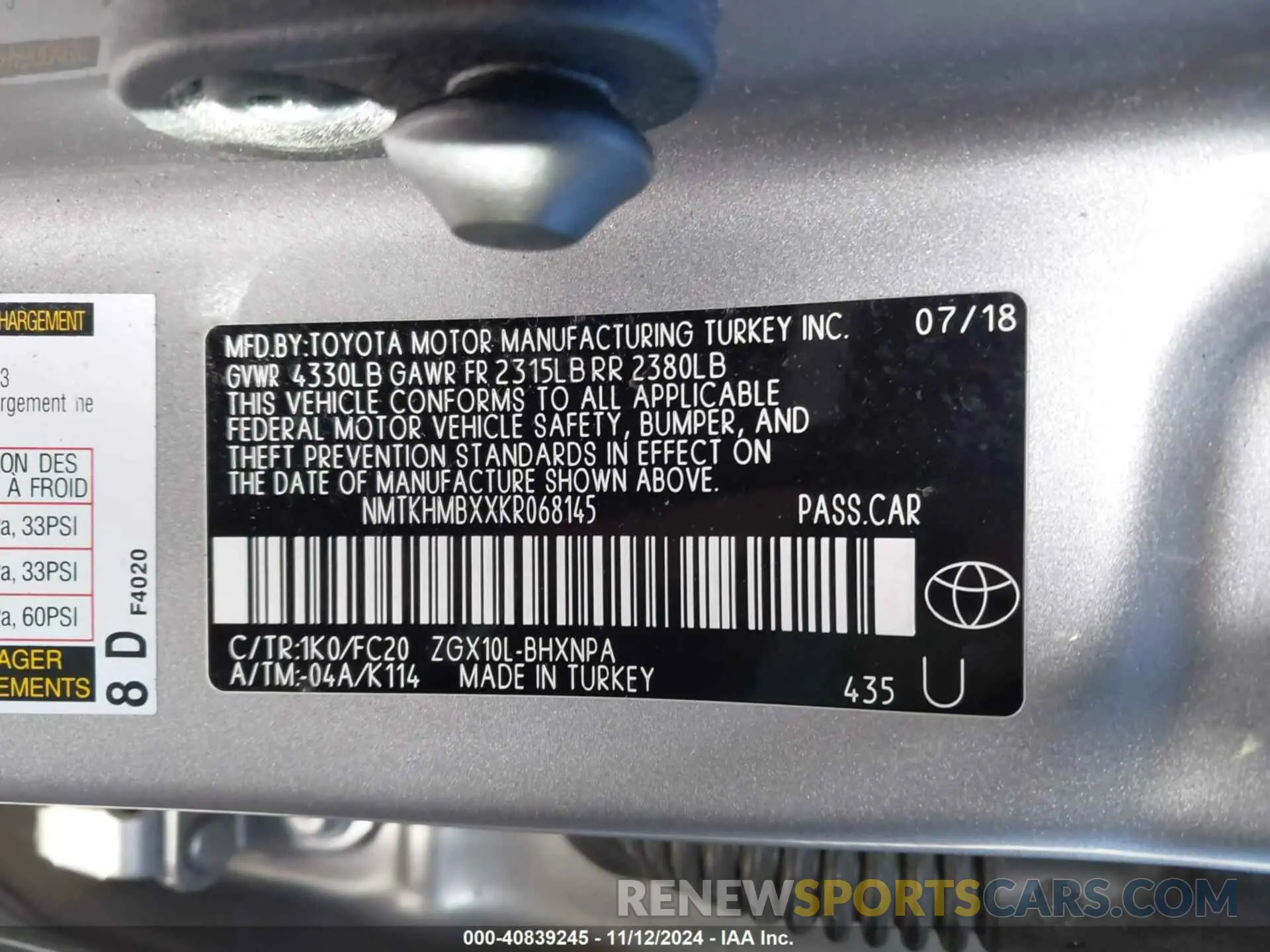 9 Photograph of a damaged car NMTKHMBXXKR068145 TOYOTA C-HR 2019