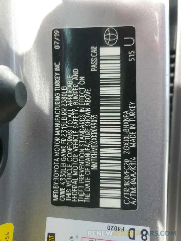 12 Фотография поврежденного автомобиля NMTKHMBXXKR099055 TOYOTA C-HR 2019