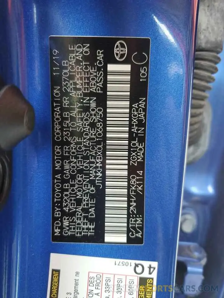 14 Фотография поврежденного автомобиля JTNKHMBX0L1068750 TOYOTA C-HR 2020