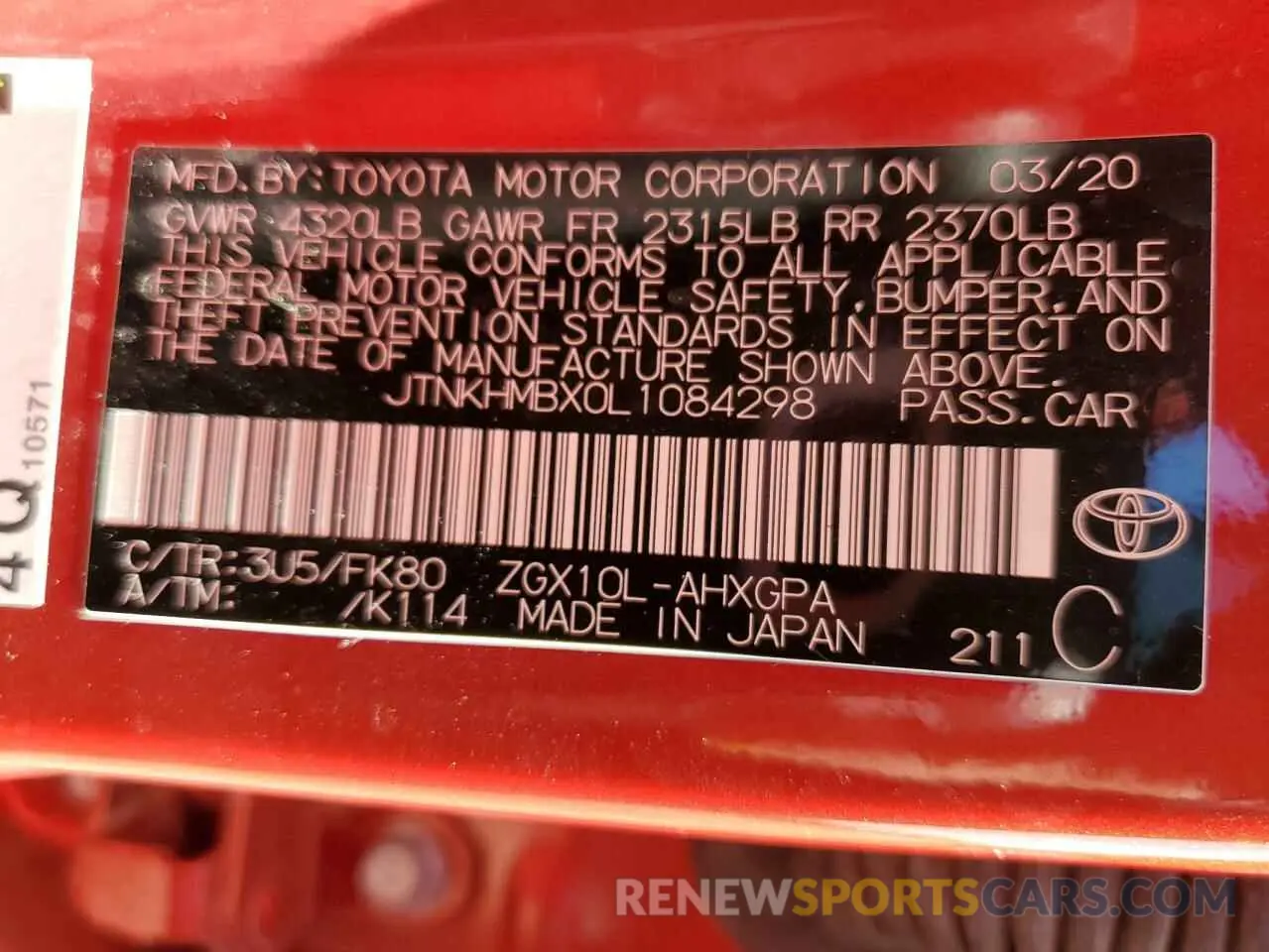 12 Фотография поврежденного автомобиля JTNKHMBX0L1084298 TOYOTA C-HR 2020