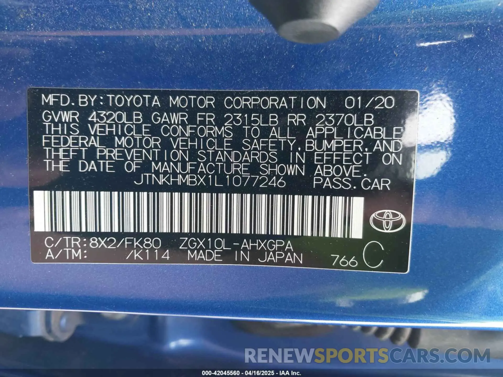 9 Фотография поврежденного автомобиля JTNKHMBX1L1077246 TOYOTA C-HR 2020