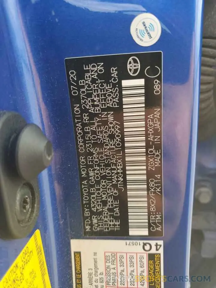 13 Photograph of a damaged car JTNKHMBX1L1090997 TOYOTA C-HR 2020