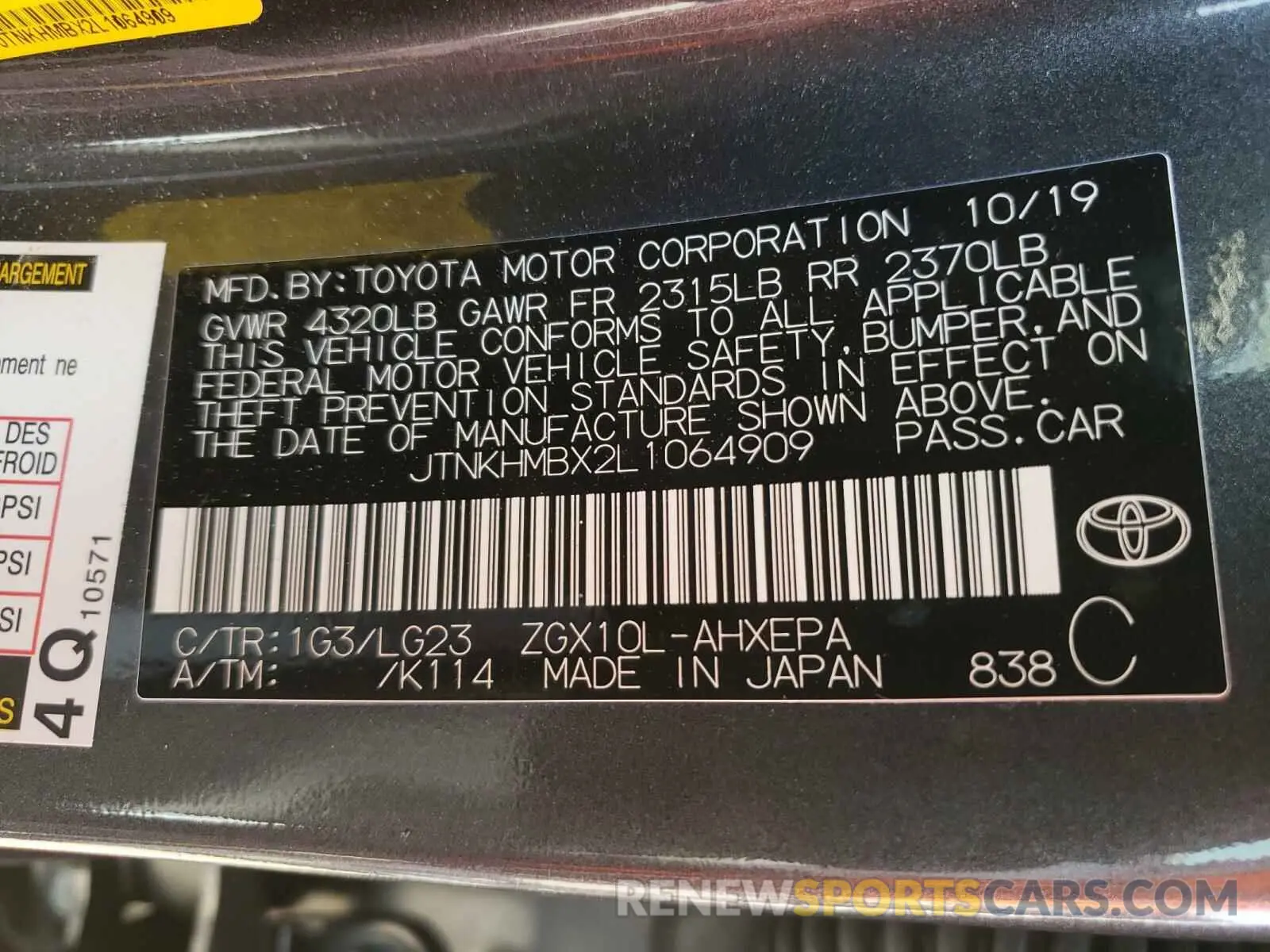10 Photograph of a damaged car JTNKHMBX2L1064909 TOYOTA C-HR 2020