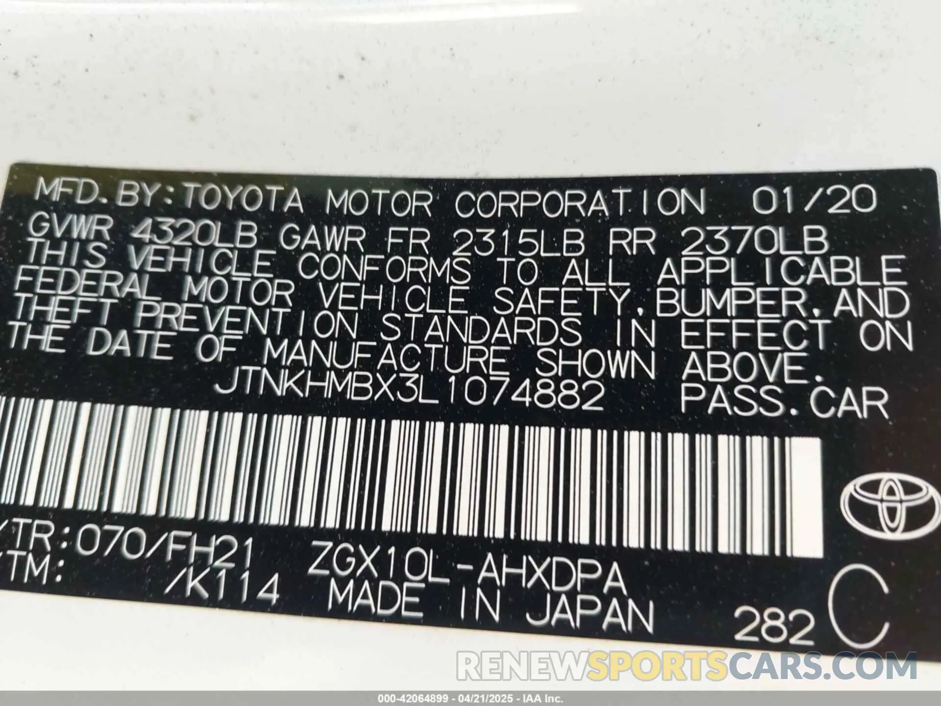 9 Photograph of a damaged car JTNKHMBX3L1074882 TOYOTA C-HR 2020
