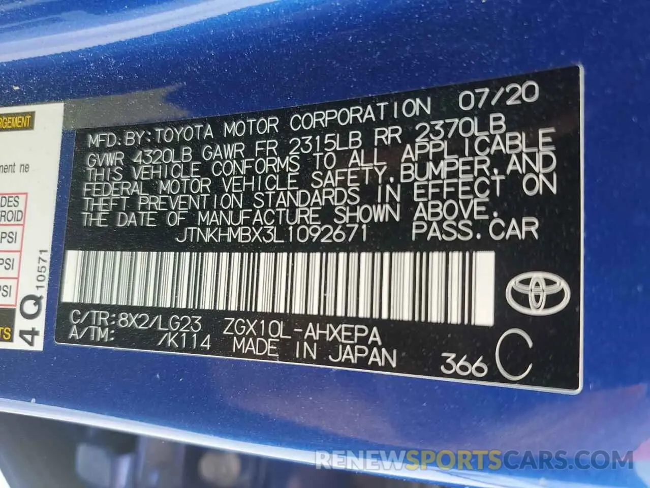 13 Фотография поврежденного автомобиля JTNKHMBX3L1092671 TOYOTA C-HR 2020