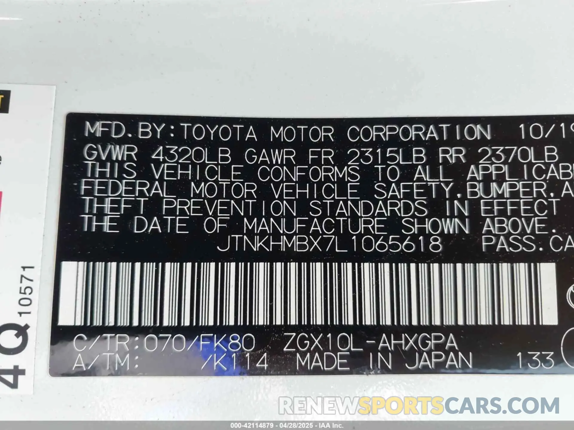 9 Фотография поврежденного автомобиля JTNKHMBX7L1065618 TOYOTA C-HR 2020