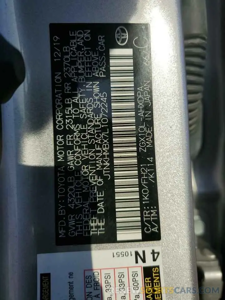 13 Фотография поврежденного автомобиля JTNKHMBX7L1072245 TOYOTA C-HR 2020