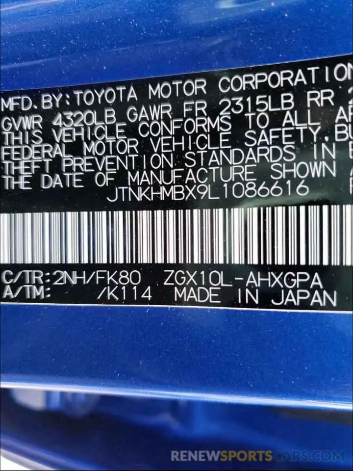 10 Photograph of a damaged car JTNKHMBX9L1086616 TOYOTA C-HR 2020