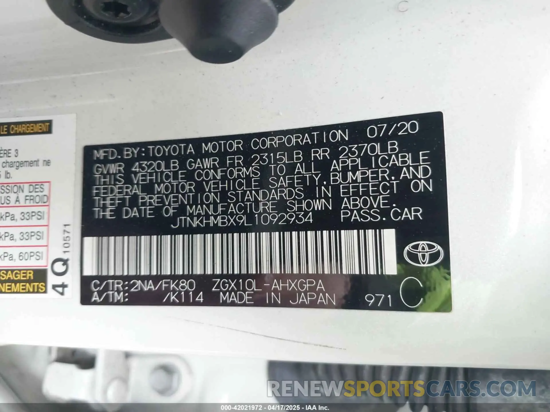 9 Фотография поврежденного автомобиля JTNKHMBX9L1092934 TOYOTA C-HR 2020