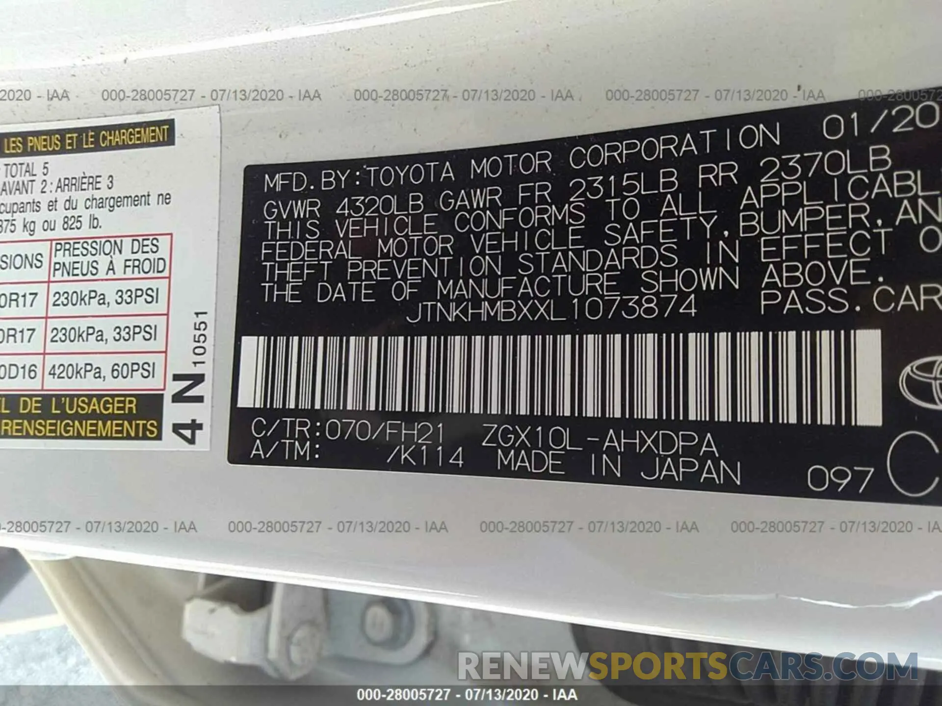 9 Photograph of a damaged car JTNKHMBXXL1073874 TOYOTA C-HR 2020