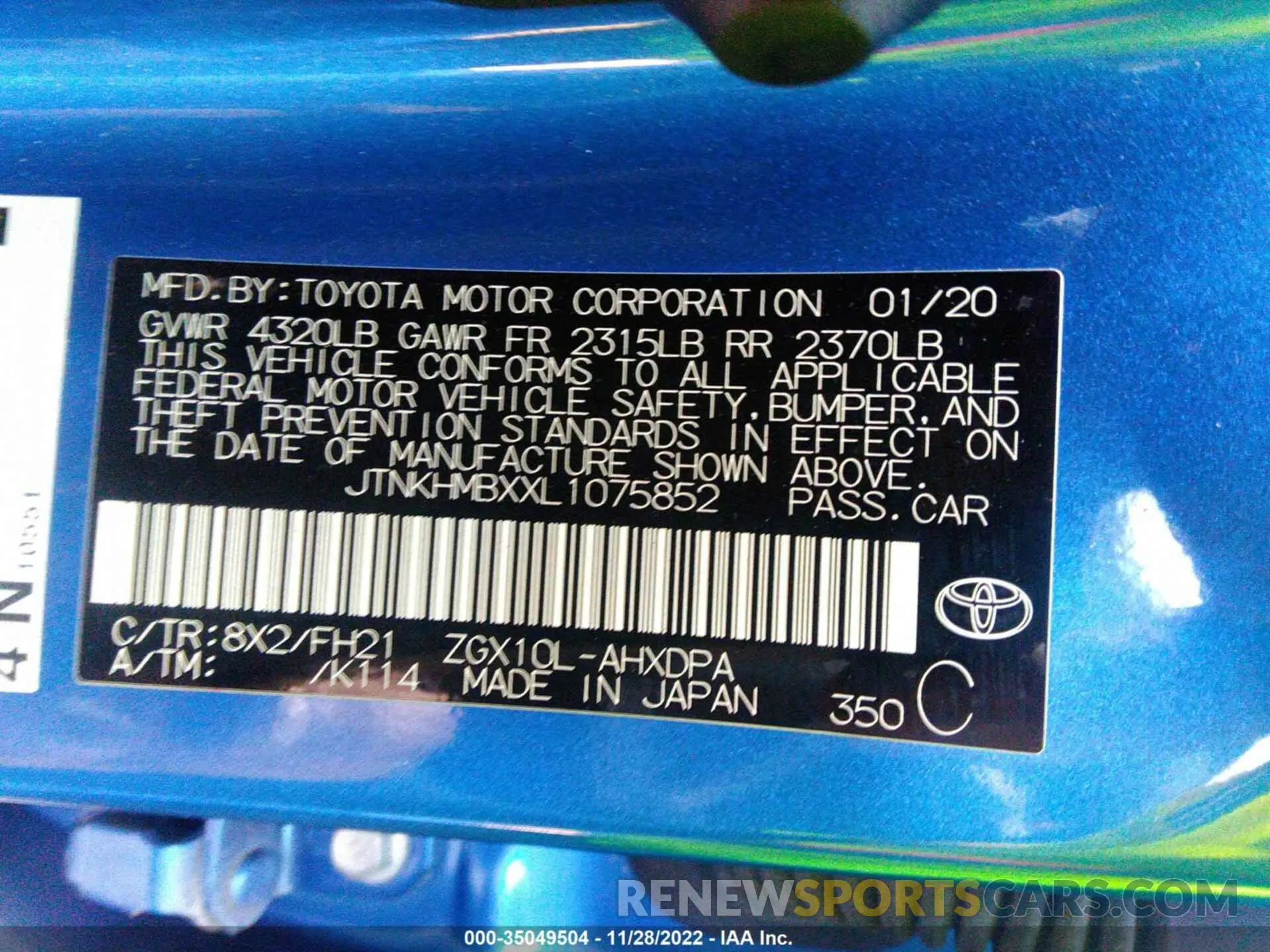 9 Фотография поврежденного автомобиля JTNKHMBXXL1075852 TOYOTA C-HR 2020