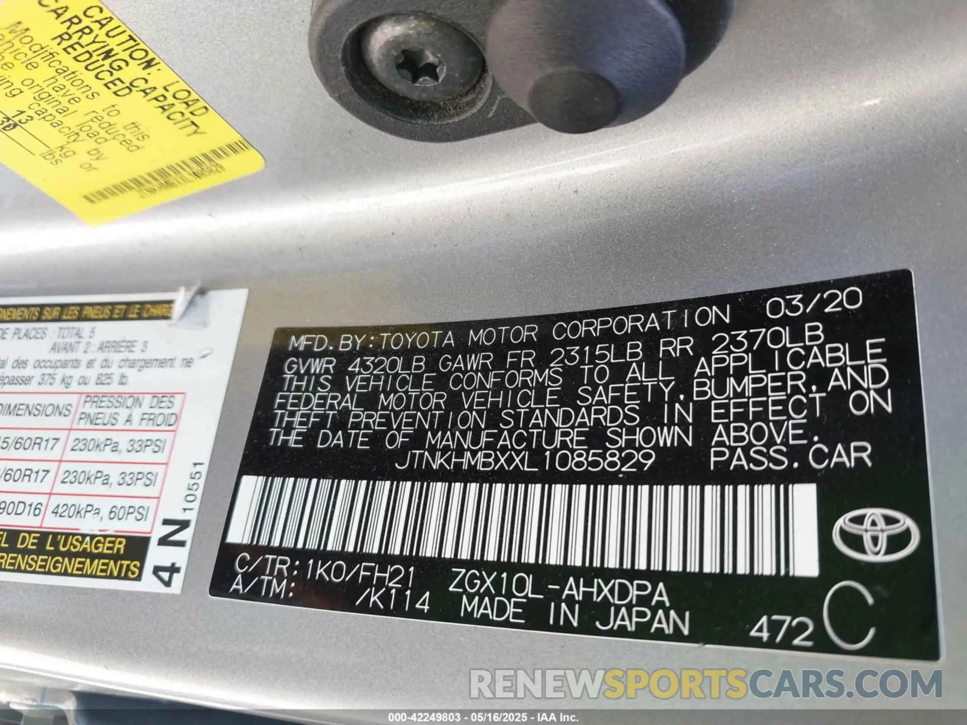 9 Photograph of a damaged car JTNKHMBXXL1085829 TOYOTA C-HR 2020