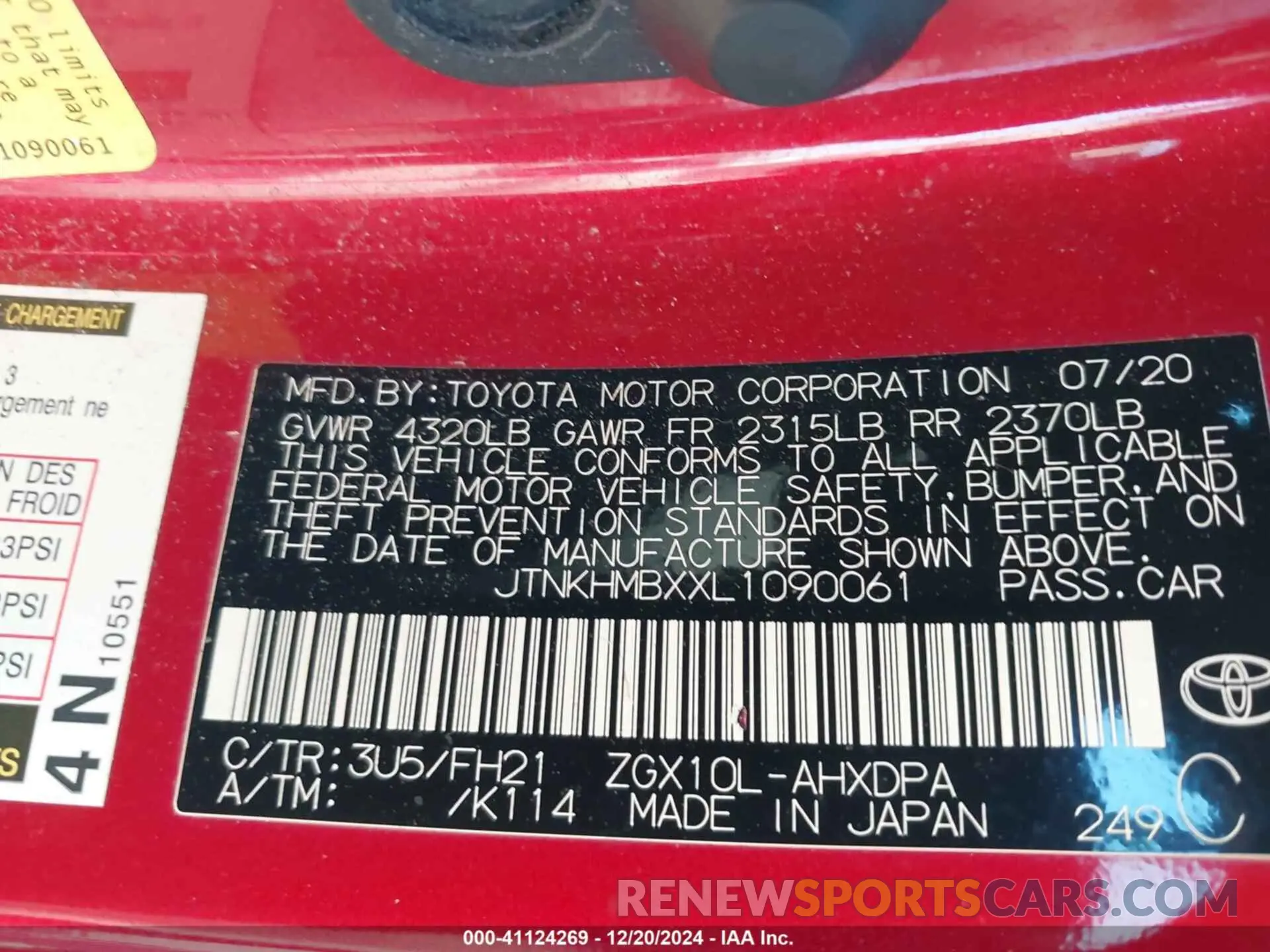 9 Photograph of a damaged car JTNKHMBXXL1090061 TOYOTA C-HR 2020