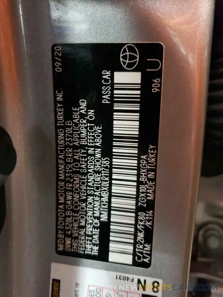 13 Фотография поврежденного автомобиля NMTKHMBX0LR117385 TOYOTA C-HR 2020
