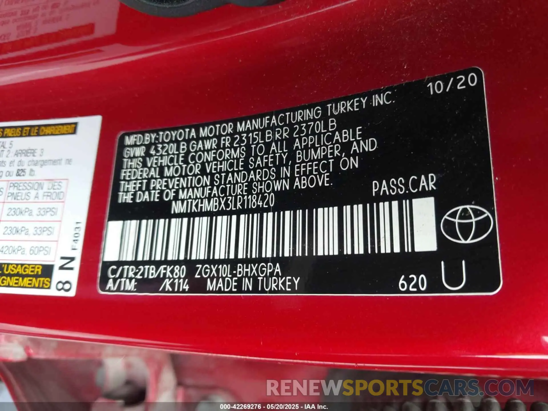 9 Фотография поврежденного автомобиля NMTKHMBX3LR118420 TOYOTA C-HR 2020