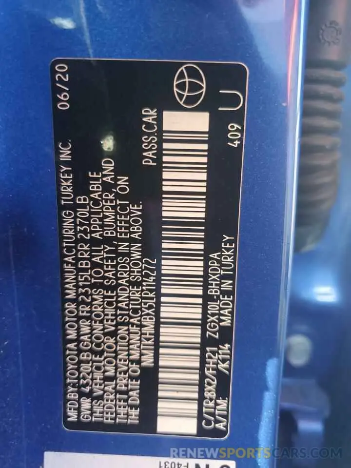 14 Photograph of a damaged car NMTKHMBX5LR114272 TOYOTA C-HR 2020