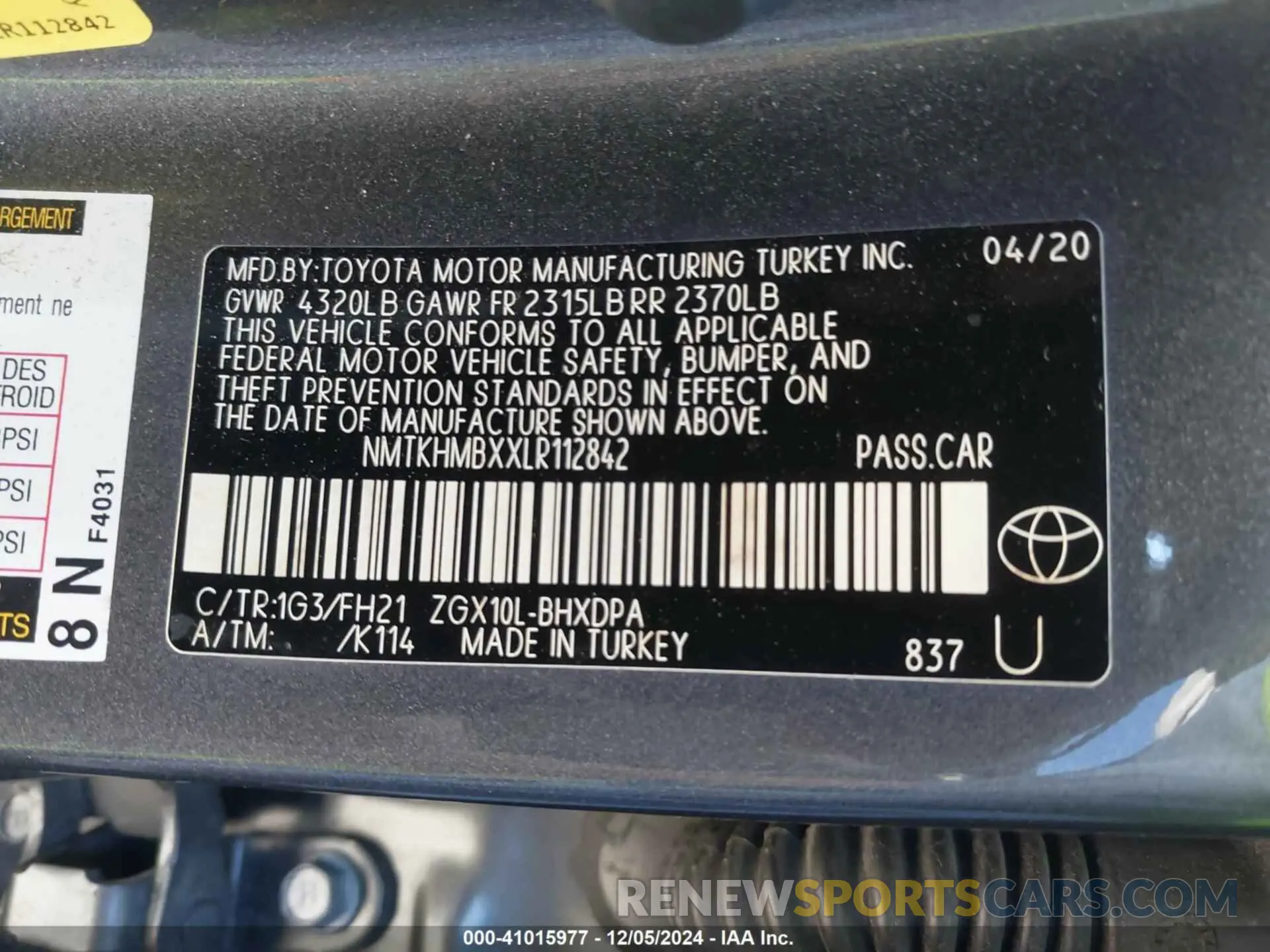 9 Photograph of a damaged car NMTKHMBXXLR112842 TOYOTA C-HR 2020