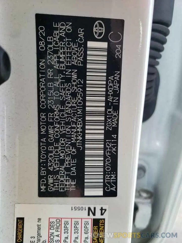10 Photograph of a damaged car JTNKHMBX1M1095912 TOYOTA C-HR 2021