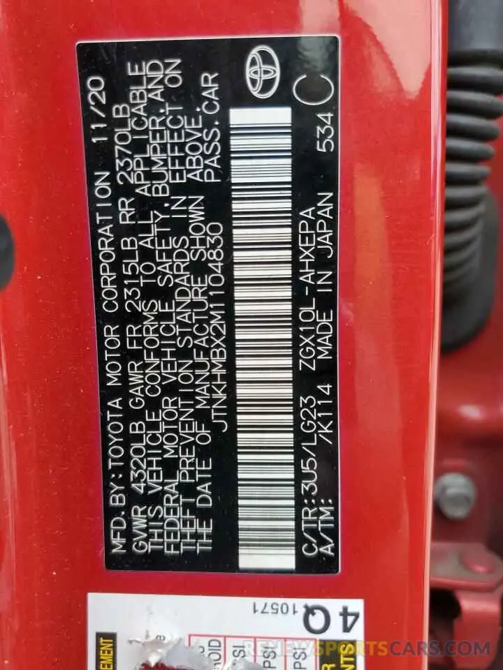 14 Photograph of a damaged car JTNKHMBX2M1104830 TOYOTA C-HR 2021