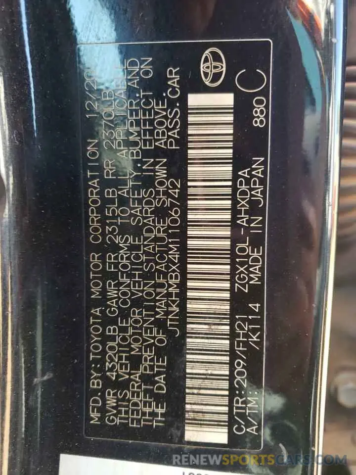 12 Фотография поврежденного автомобиля JTNKHMBX4M1106742 TOYOTA C-HR 2021