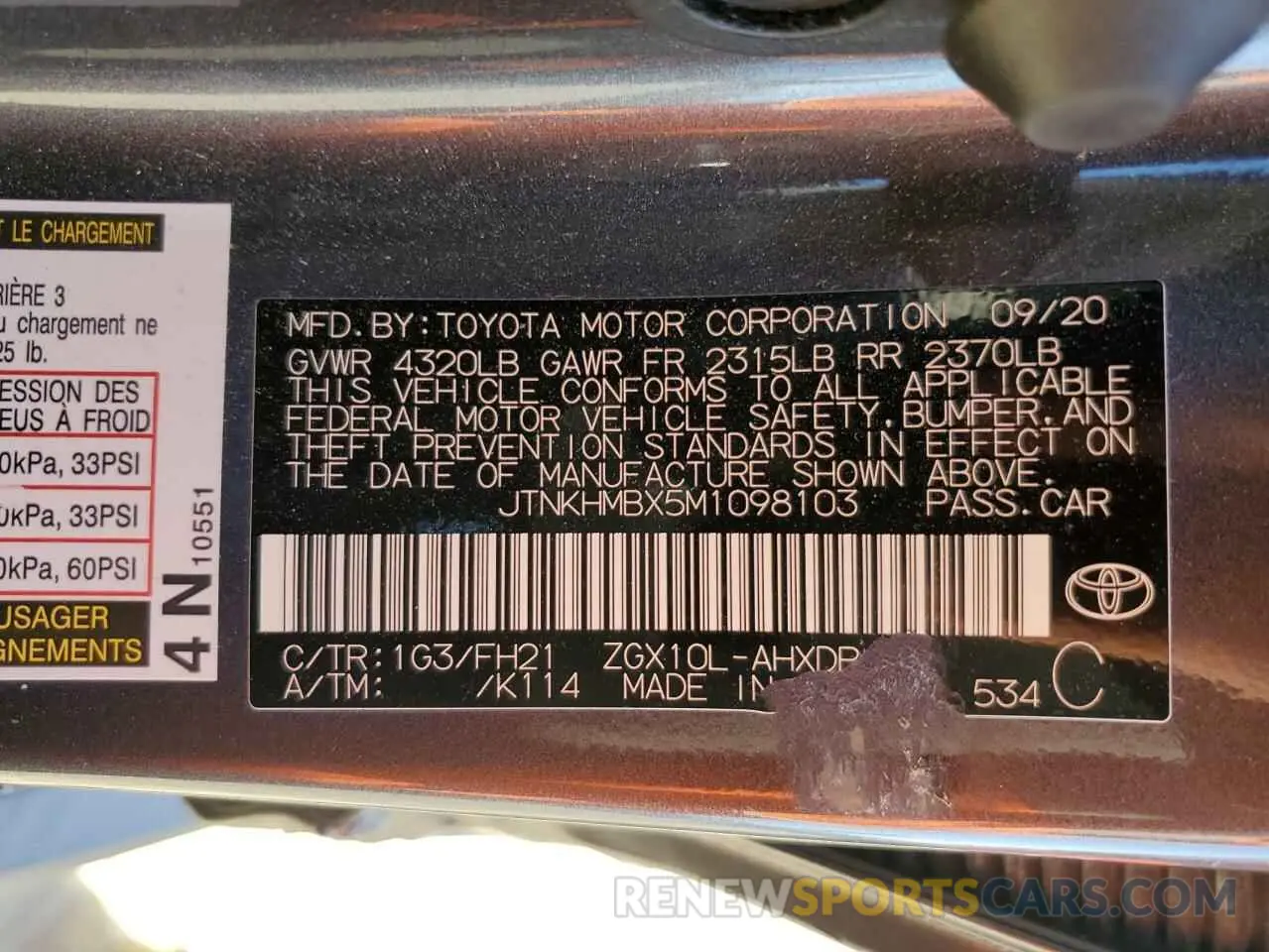 12 Фотография поврежденного автомобиля JTNKHMBX5M1098103 TOYOTA C-HR 2021