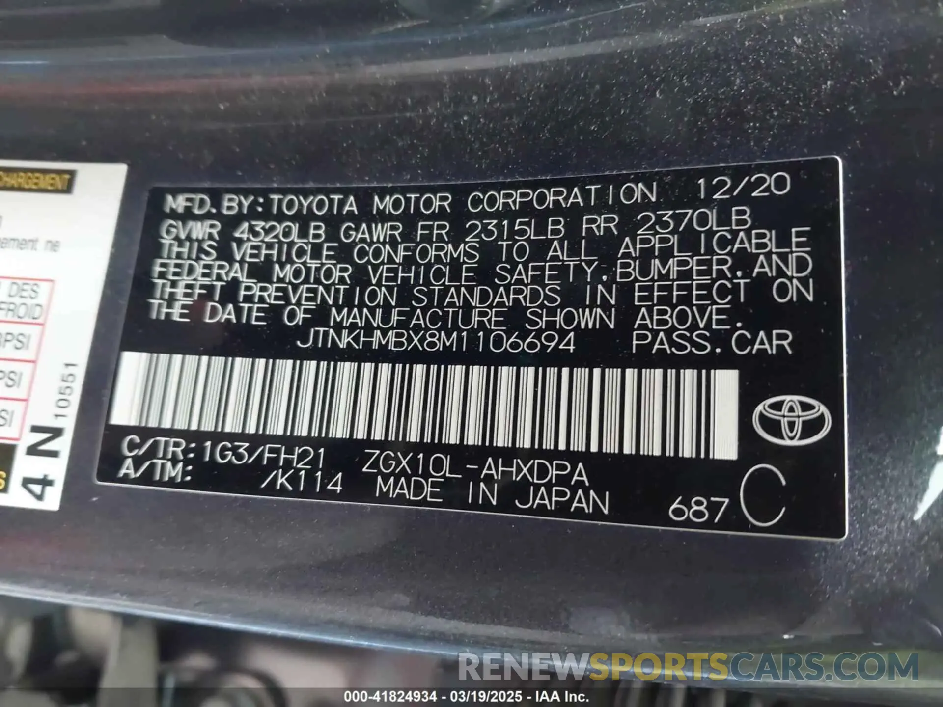 9 Фотография поврежденного автомобиля JTNKHMBX8M1106694 TOYOTA C-HR 2021