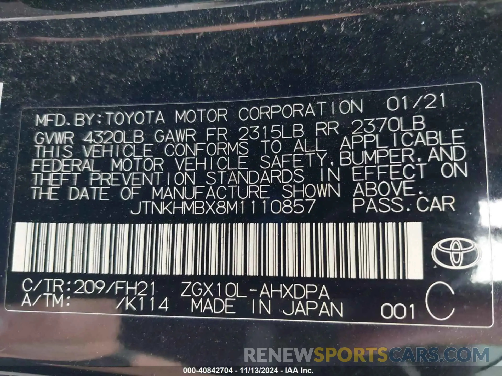 9 Фотография поврежденного автомобиля JTNKHMBX8M1110857 TOYOTA C-HR 2021