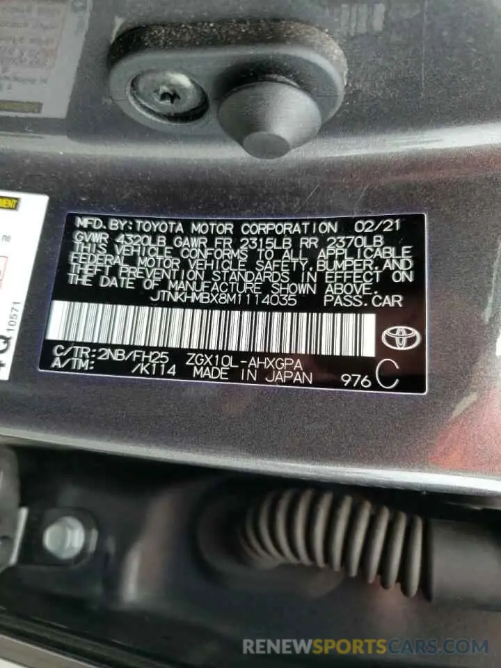 10 Фотография поврежденного автомобиля JTNKHMBX8M1114035 TOYOTA C-HR 2021