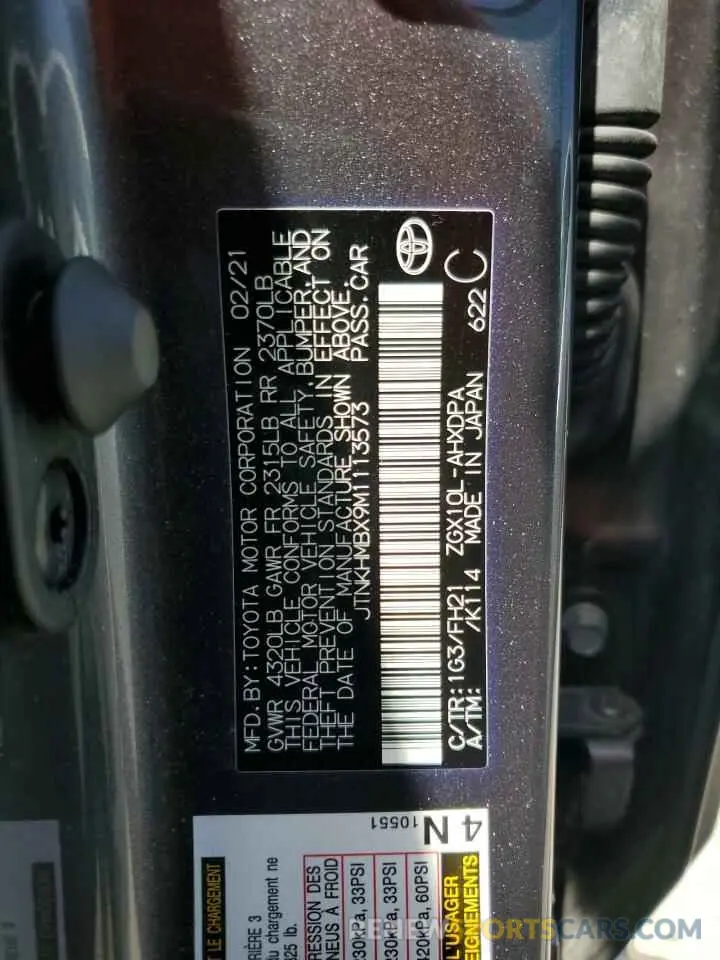 13 Photograph of a damaged car JTNKHMBX9M1113573 TOYOTA C-HR 2021