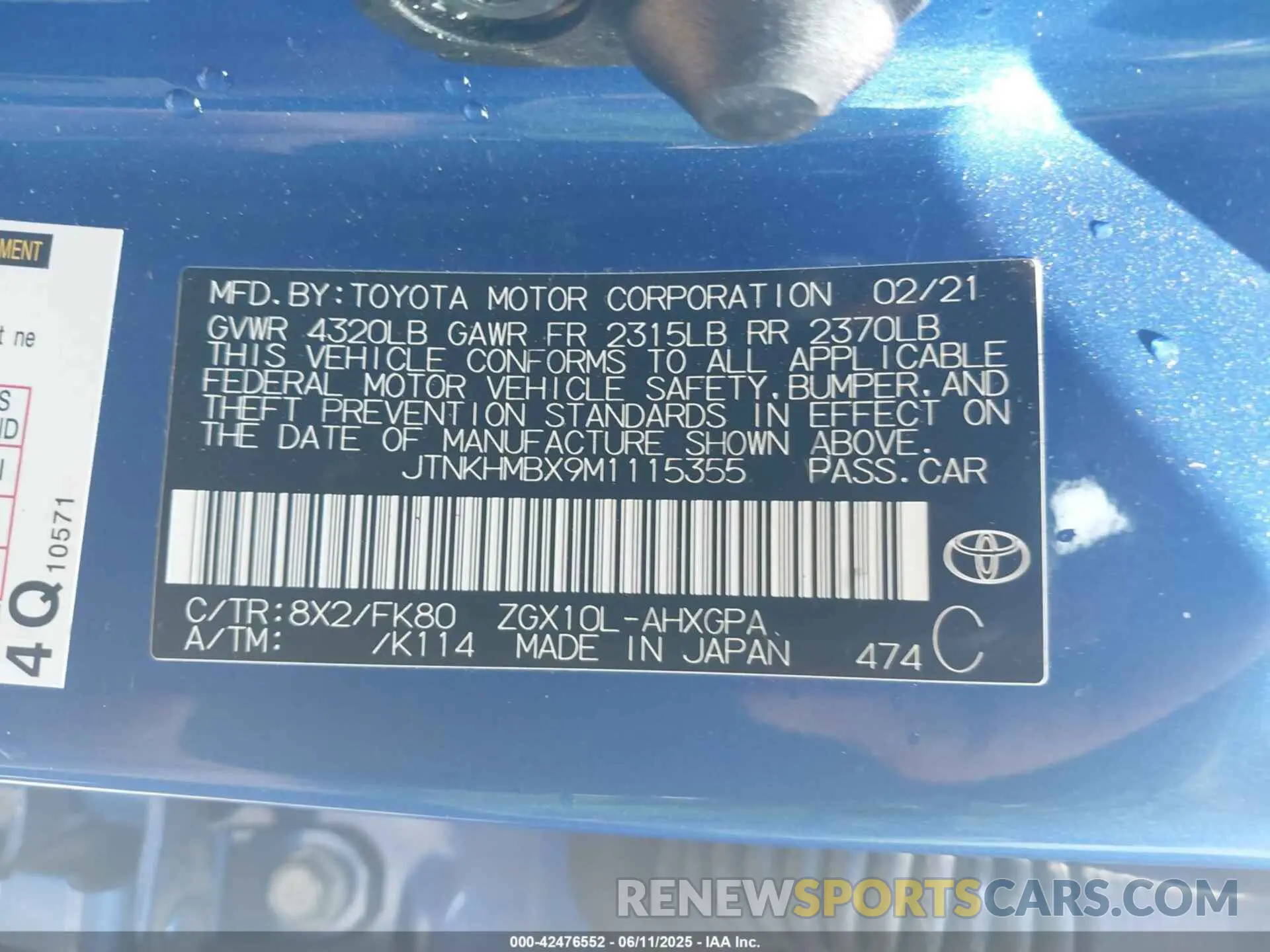 9 Photograph of a damaged car JTNKHMBX9M1115355 TOYOTA C-HR 2021