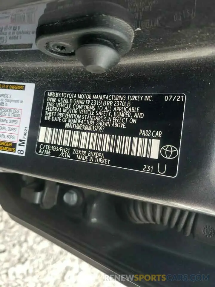 10 Фотография поврежденного автомобиля NMTKHMBX0MR132597 TOYOTA C-HR 2021