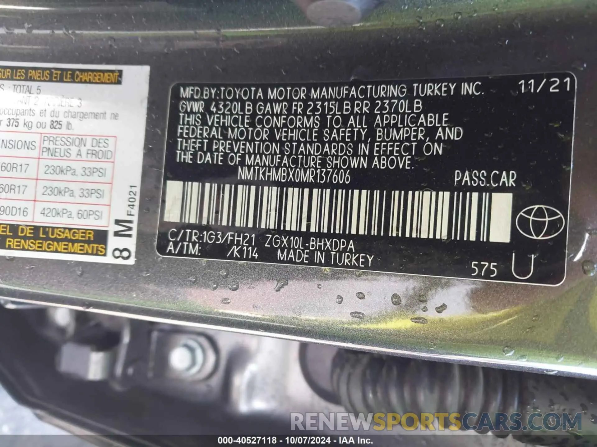 9 Фотография поврежденного автомобиля NMTKHMBX0MR137606 TOYOTA C-HR 2021