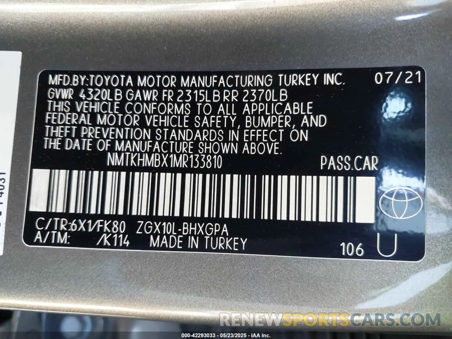 9 Photograph of a damaged car NMTKHMBX1MR133810 TOYOTA C-HR 2021