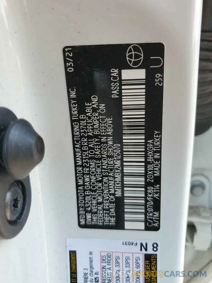 12 Фотография поврежденного автомобиля NMTKHMBX2MR125070 TOYOTA C-HR 2021