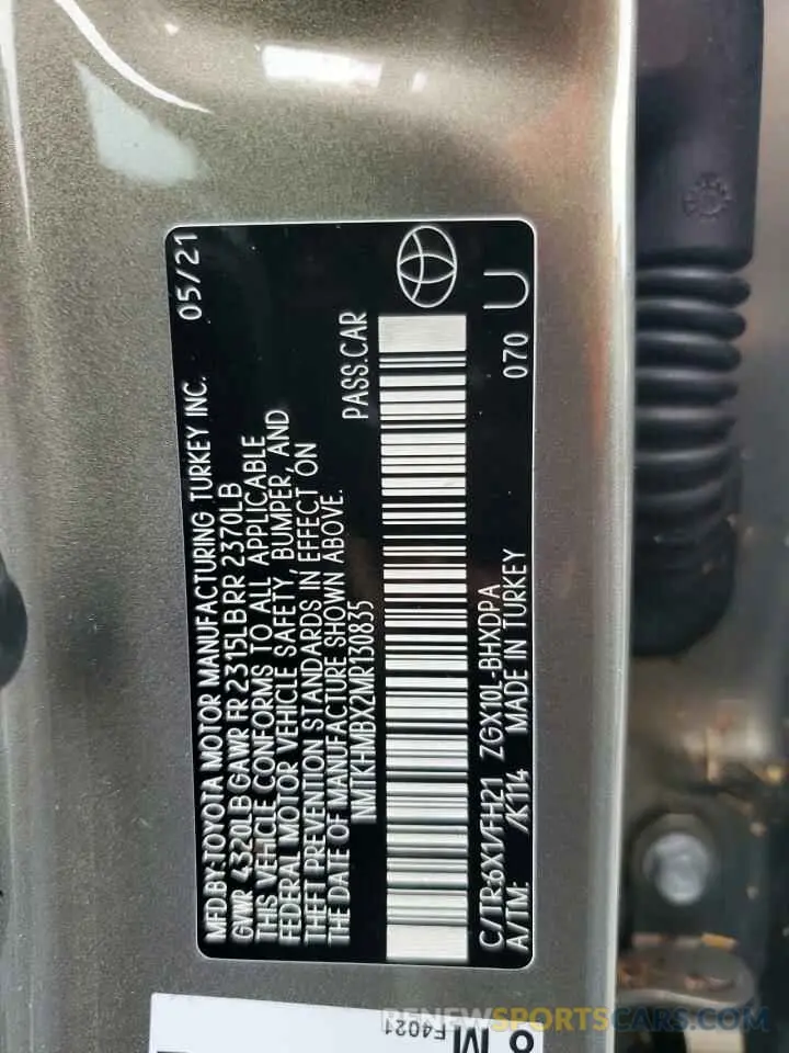 14 Фотография поврежденного автомобиля NMTKHMBX2MR130835 TOYOTA C-HR 2021