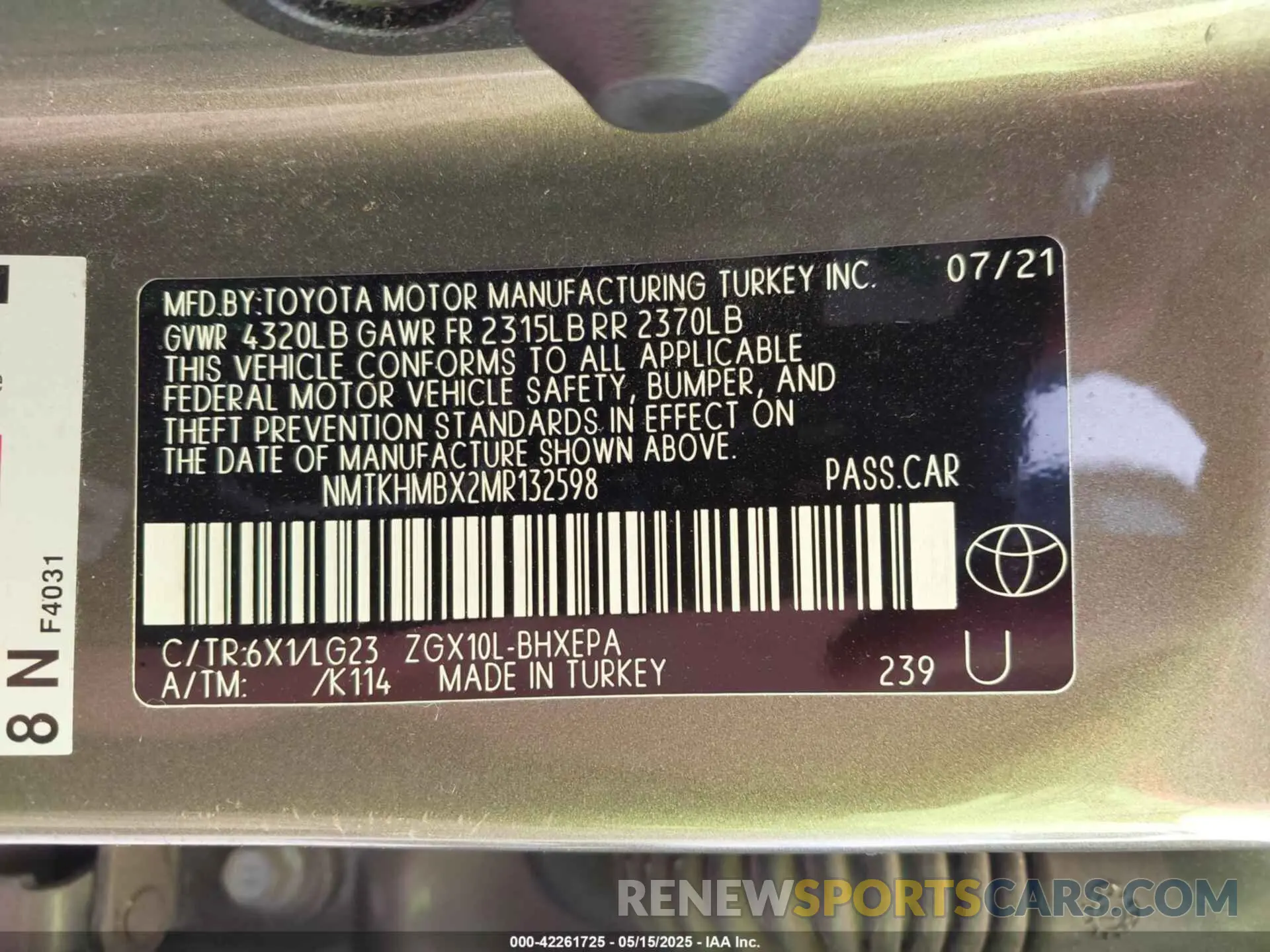 9 Photograph of a damaged car NMTKHMBX2MR132598 TOYOTA C-HR 2021