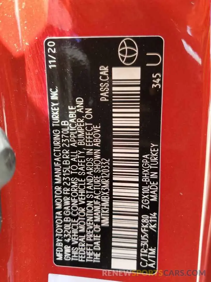 12 Фотография поврежденного автомобиля NMTKHMBX3MR120332 TOYOTA C-HR 2021