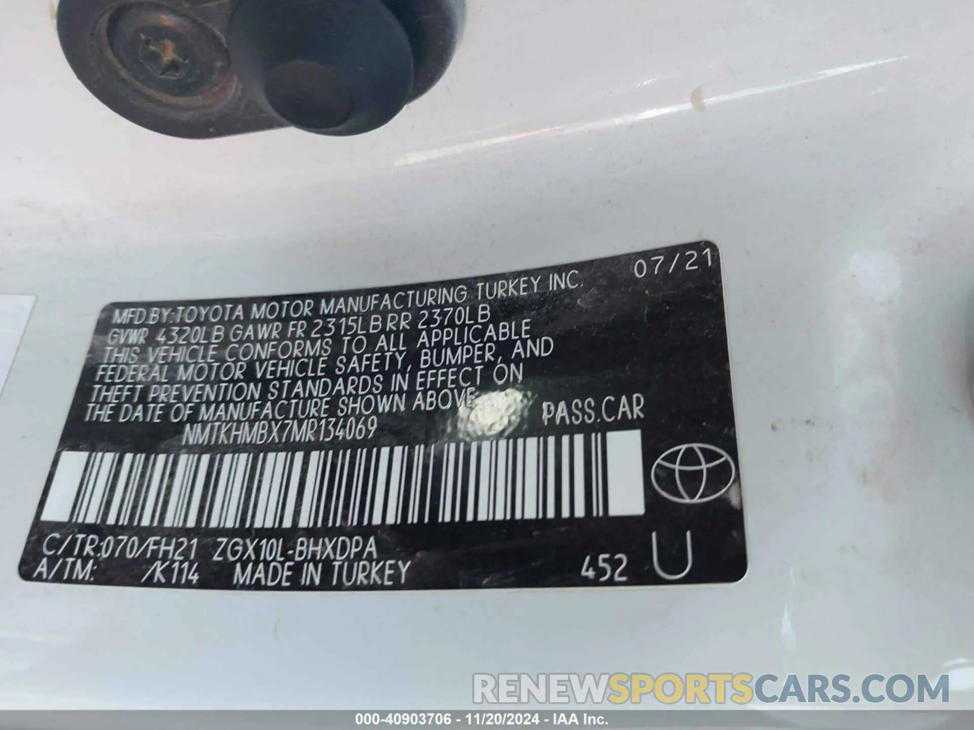 9 Фотография поврежденного автомобиля NMTKHMBX7MR134069 TOYOTA C-HR 2021