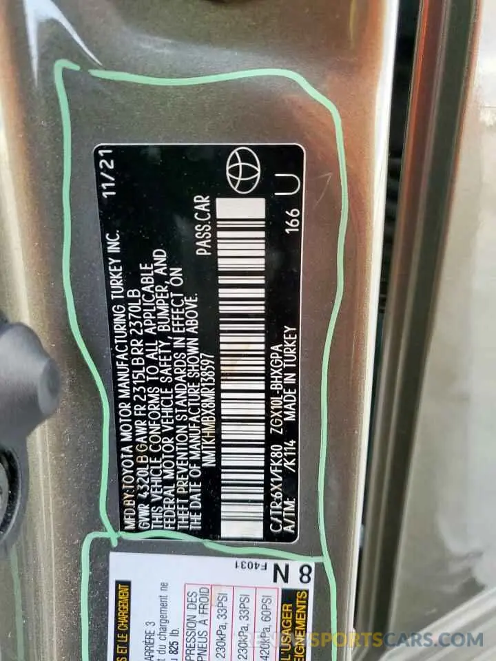 15 Photograph of a damaged car NMTKHMBX8MR138597 TOYOTA C-HR 2021